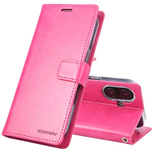 GOOSPERY  Topsave Bluemoon Card Slot W/magnetic Clip Leather Folio Wallet Flip for Iphone 16 (6.1), Hot In Pink