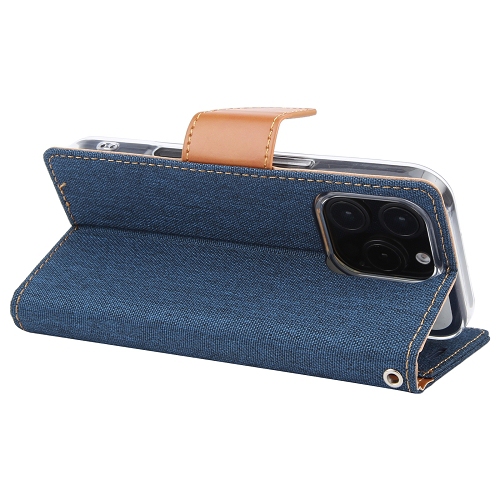 TopSave Goospery CANVAS Card Holder Fabric Folio Wallet Flip Case For iPhone 16 Pro, Navy Blue