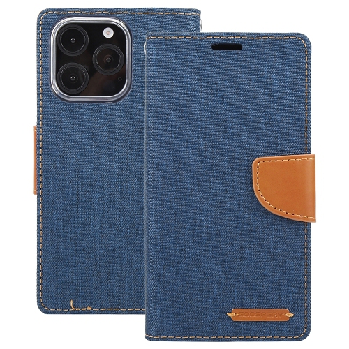 TopSave Goospery CANVAS Card Holder Fabric Folio Wallet Flip Case For iPhone 16 Pro, Navy Blue