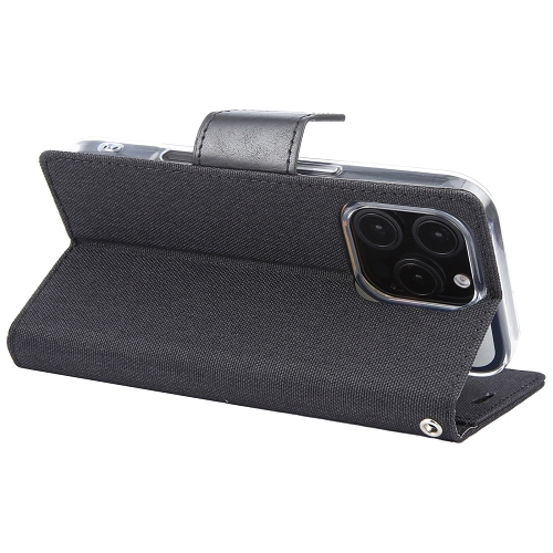 TopSave Goospery CANVAS Card Holder Fabric Folio Wallet Flip Case For iPhone 16 Pro, Black
