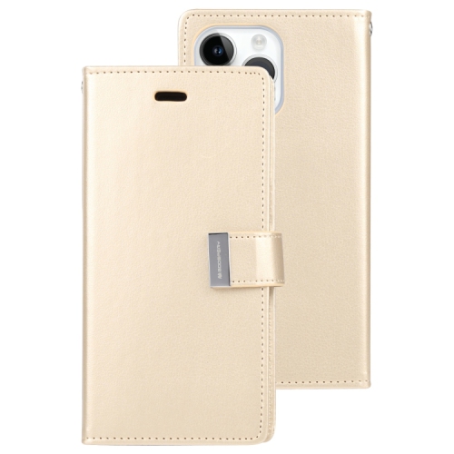 GOOSPERY  Topsave Rich Max(5) Card Slot Leather Folio Wallet Flip Case for Iphone 16 (6.1) In Gold