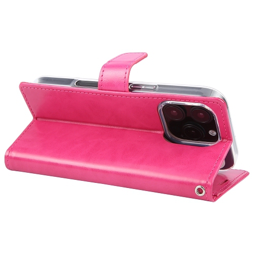 TopSave Goospery Bluemoon Card Slot w/Magnetic Clip Leather Folio Wallet Flip For iPhone 16 Pro, Hot Pink