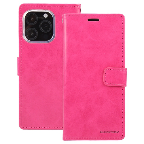 TopSave Goospery Bluemoon Card Slot w/Magnetic Clip Leather Folio Wallet Flip For iPhone 16 Pro, Hot Pink