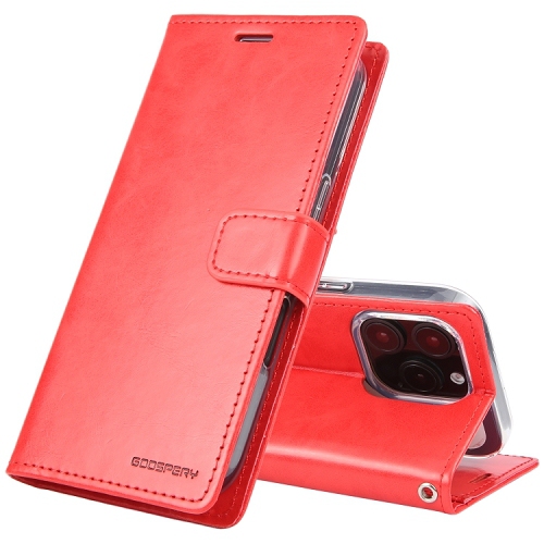 GOOSPERY  Topsave Bluemoon Card Slot W/magnetic Clip Leather Folio Wallet Flip for Iphone 16 Pro (6.3") In Red