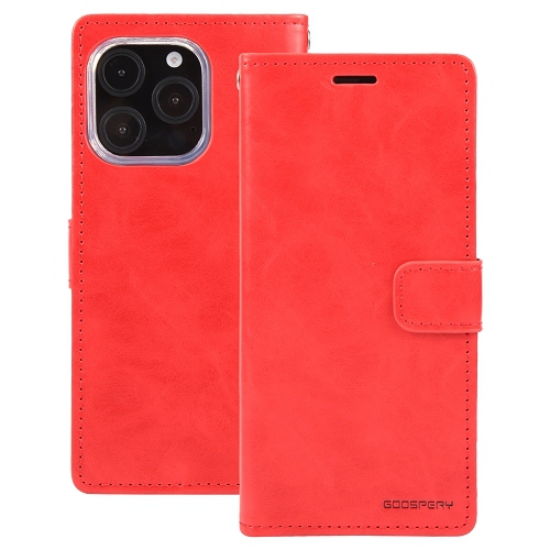 TopSave Goospery Bluemoon Card Slot w/Magnetic Clip Leather Folio Wallet Flip For iPhone 16 Pro, Red