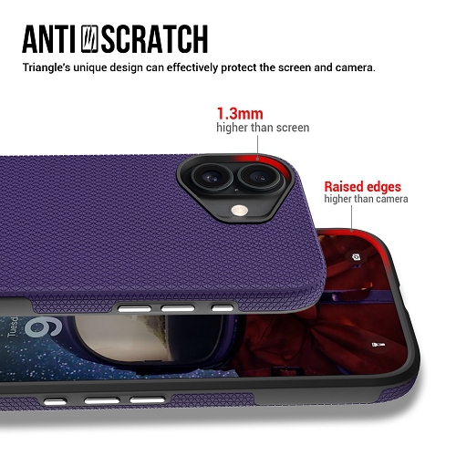 TopSave – Étui hybride double couche à motif triangulaire en polycarbonate pour iPhone 16, rouge