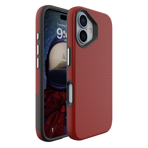 TopSave – Étui hybride double couche à motif triangulaire en polycarbonate pour iPhone 16, rouge