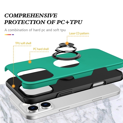 TopSave "Hidden Series" Solid Color PC Back Combine w/Inner Black TPU Bumper Kickstand Armor Case For iPhone 16 Pro, Green