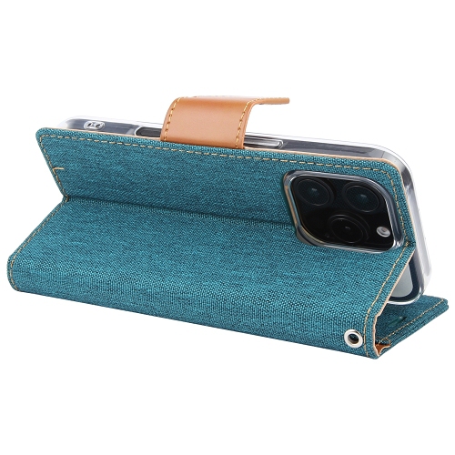 TopSave Goospery CANVAS Card Holder Fabric Folio Wallet Flip Case For iPhone 16 Pro, Green
