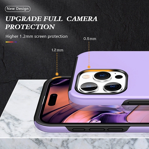 TopSave "Hidden Series" Solid Color PC Back Combine w/Inner Black TPU Bumper Kickstand Armor Case For iPhone 16 Pro, Purple