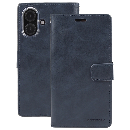 TopSave Goospery Bluemoon Card Slot w/Magnetic Clip Leather Folio Wallet Flip For iPhone 16 Plus, Navy Blue