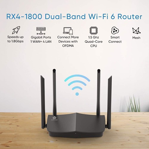 Juplink – routeur Wi-Fi 6 RX4-1800, 1800&nbsp;Mb/s, 2,4&nbsp;GHz/5&nbsp;GHz, processeur quadruple cœur, mémoire vive 256&nbsp;Mo, 4 antennes