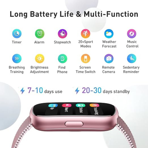 Slim Fitness Tracker, Smart Watch with Heart Rate, Blood Oxygen, Blood Pressure and Sleep Monitor, Activity Tracker & Pedometer, Calories Step