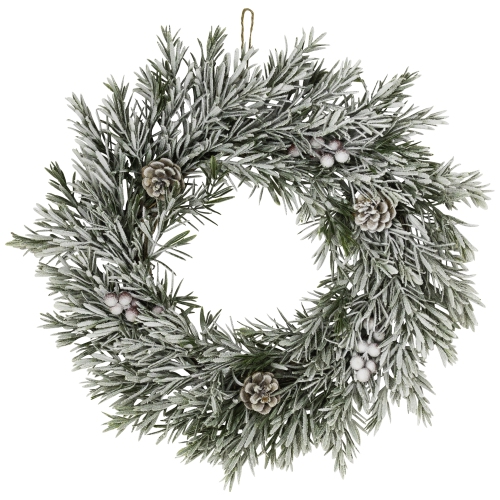 Pine Cones and Berries Flocked Rosemary Artificial Christmas Wreath - 20" - Unlit