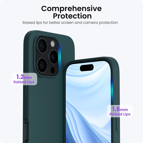 ORNARTO – compatible avec l’étui iPhone 16 Pro 6,3 po, 3 couches de silicone liquide, étui de téléphone en caoutchouc souple entièrement recouvert de