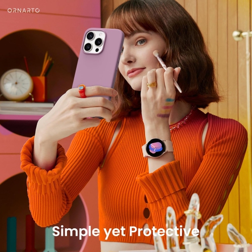 ORNARTO Compatible with iPhone 16 Pro Case 6.3",Liquid Silicone 3 Layers Full Covered Soft Gel Rubber Phone Case, Shockproof Protective Cover-Lilac