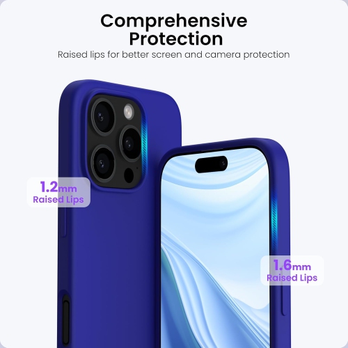 ORNARTO Compatible with iPhone 16 Pro Case 6.3",Liquid Silicone 3 Layers Full Covered Soft Gel Rubber Phone Case, Shockproof Protective Cover-Klein