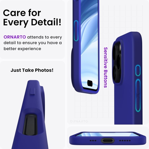 ORNARTO Compatible with iPhone 16 Pro Case 6.3",Liquid Silicone 3 Layers Full Covered Soft Gel Rubber Phone Case, Shockproof Protective Cover-Klein