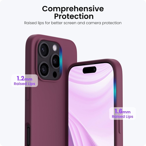 ORNARTO compatible avec l’étui iPhone 16 Pro Max 6,9 po, 3 couches de silicone liquide, étui pour téléphone en caoutchouc souple entièrement