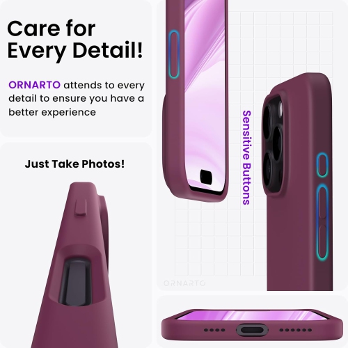 ORNARTO compatible avec l’étui iPhone 16 Pro Max 6,9 po, 3 couches de silicone liquide, étui pour téléphone en caoutchouc souple entièrement