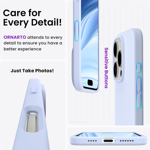 ORNARTO compatible avec l’étui iPhone 16 Pro Max 6,9 po, 3 couches de silicone liquide, étui de téléphone en caoutchouc souple entièrement recouvert