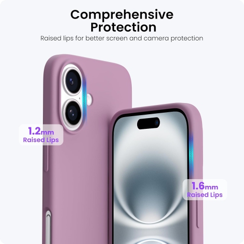 ORNARTO Compatible with iPhone 16 Case 6.1",Liquid Silicone 3 Layers Full Covered Soft Gel Rubber Phone Case, Shockproof Protective Cover-Lilac Purple