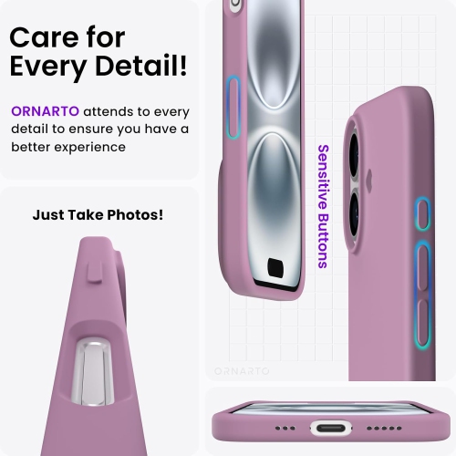 ORNARTO Compatible with iPhone 16 Case 6.1",Liquid Silicone 3 Layers Full Covered Soft Gel Rubber Phone Case, Shockproof Protective Cover-Lilac Purple