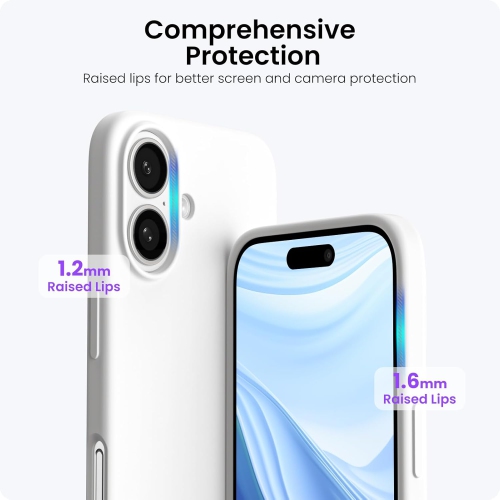 ORNARTO – compatible avec l’étui iPhone 16, 6,1 po, 3 couches de silicone liquide, étui de téléphone en caoutchouc souple entièrement recouvert de