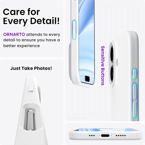 ORNARTO – compatible avec l’étui iPhone 16, 6,1 po, 3 couches de silicone liquide, étui de téléphone en caoutchouc souple entièrement recouvert de