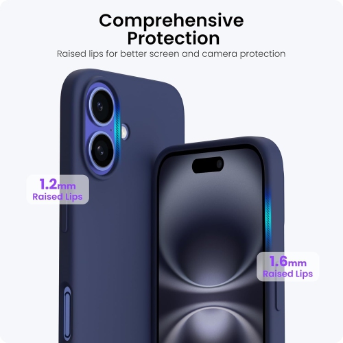 ORNARTO Compatible with iPhone 16 Case 6.1",Liquid Silicone 3 Layers Full Covered Soft Gel Rubber Phone Case, Shockproof Protective Cover-Navy Blue
