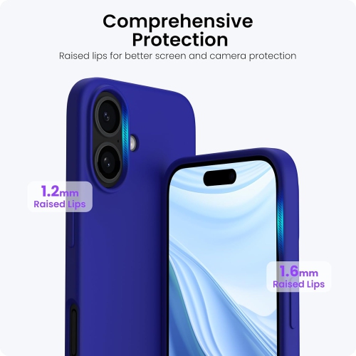 ORNARTO compatible avec l’étui iPhone 16 de 6,1 po, 3 couches de silicone liquide, étui pour téléphone en caoutchouc souple entièrement recouvert de