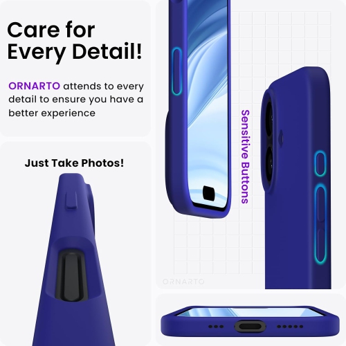 ORNARTO compatible avec l’étui iPhone 16 de 6,1 po, 3 couches de silicone liquide, étui pour téléphone en caoutchouc souple entièrement recouvert de