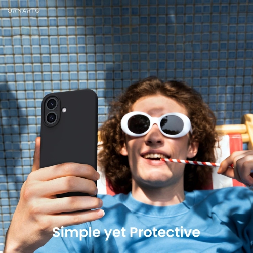 ORNARTO – compatible avec l’étui iPhone 16, 6,1 po, 3 couches de silicone liquide, étui souple en caoutchouc de gel, étui protecteur antichoc, noir