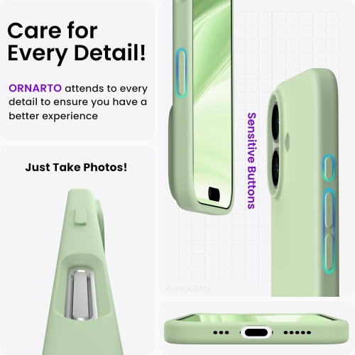 ORNARTO compatible avec l’étui iPhone 16 de 6,1 po, 3 couches de silicone liquide, étui pour téléphone en caoutchouc souple entièrement recouvert de