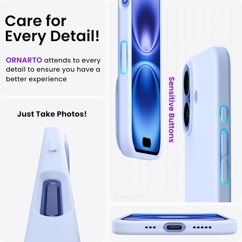 ORNARTO Compatible with iPhone 16 Case 6.1",Liquid Silicone 3 Layers Full Covered Soft Gel Rubber Phone Case, Shockproof Protective Cover-Baby Blue