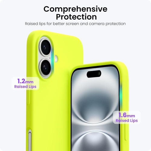 ORNARTO Compatible with iPhone 16 Case 6.1",Liquid Silicone 3 Layers Full Covered Soft Gel Rubber Phone Case, Shockproof Protective Cover-Fluorescent
