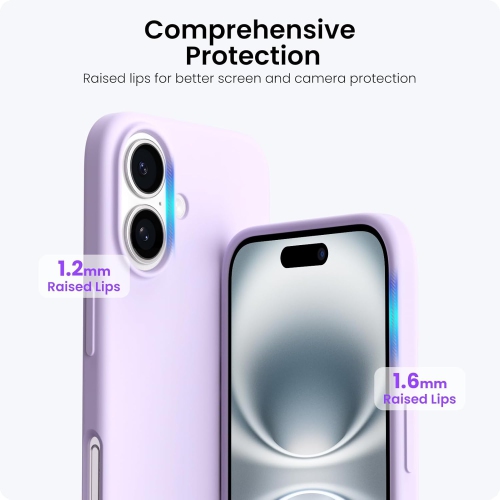 ORNARTO Compatible with iPhone 16 Case 6.1",Liquid Silicone 3 Layers Full Covered Soft Gel Rubber Phone Case, Shockproof Protective Cover-Pastel Lilac