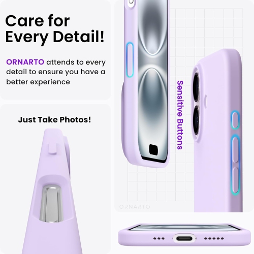 ORNARTO Compatible with iPhone 16 Case 6.1",Liquid Silicone 3 Layers Full Covered Soft Gel Rubber Phone Case, Shockproof Protective Cover-Pastel Lilac