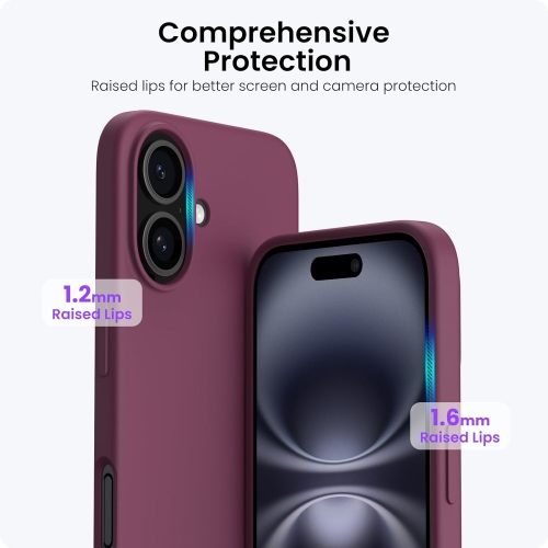 ORNARTO Compatible with iPhone 16 Case 6.1",Liquid Silicone 3 Layers Full Covered Soft Gel Rubber Phone Case, Shockproof Protective Cover-Wine Red