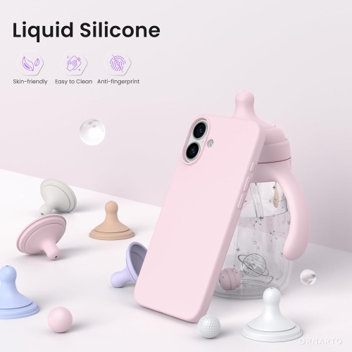 ORNARTO – compatible avec l’étui iPhone 16 plus, 6,7 po, 3 couches de silicone liquide, étui de téléphone en caoutchouc souple entièrement recouvert