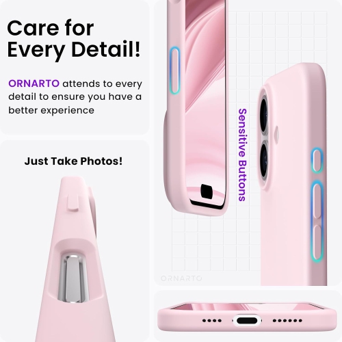 ORNARTO – compatible avec l’étui iPhone 16 plus, 6,7 po, 3 couches de silicone liquide, étui de téléphone en caoutchouc souple entièrement recouvert