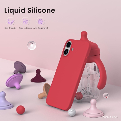 ORNARTO – compatible avec l’étui iPhone 16 plus, 6,7 po, 3 couches de silicone liquide, étui souple en caoutchouc de gel, étui protecteur antichoc,