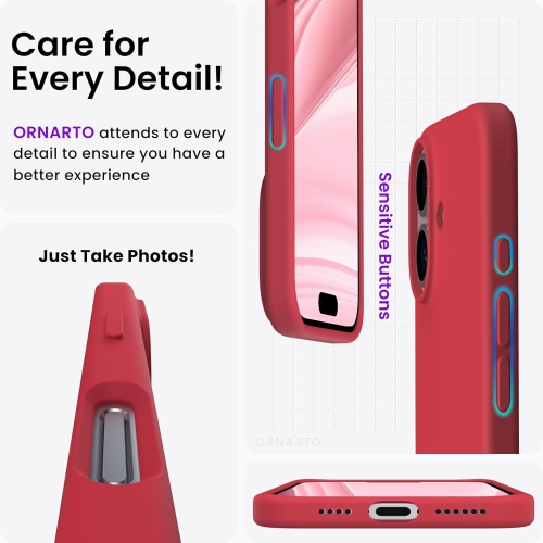 ORNARTO – compatible avec l’étui iPhone 16 plus, 6,7 po, 3 couches de silicone liquide, étui souple en caoutchouc de gel, étui protecteur antichoc,