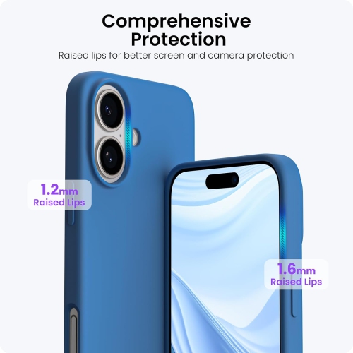 ORNARTO Compatible with iPhone 16 Plus Case 6.7",Liquid Silicone 3 Layers Full Covered Soft Gel Rubber Phone Case, Shockproof Protective Cover-Blue