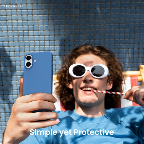 ORNARTO Compatible with iPhone 16 Plus Case 6.7",Liquid Silicone 3 Layers Full Covered Soft Gel Rubber Phone Case, Shockproof Protective Cover-Blue