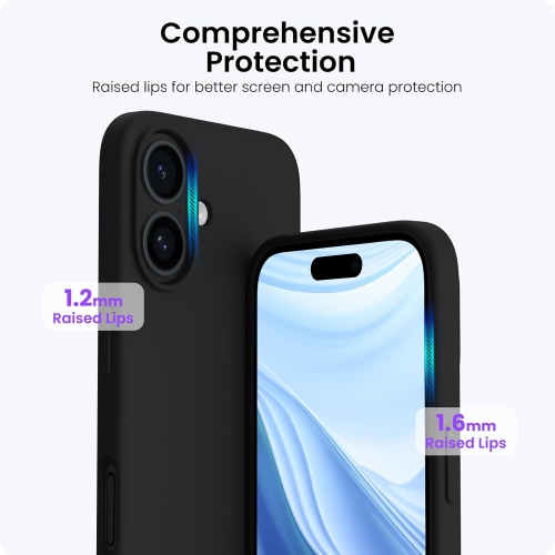 ORNARTO – compatible avec l’étui iPhone 16 plus, 6,7 po, 3 couches de silicone liquide, étui souple en caoutchouc de gel, étui protecteur antichoc,