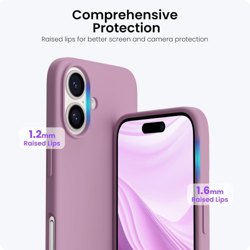 ORNARTO Compatible with iPhone 16 Plus Case 6.7",Liquid Silicone 3 Layers Full Covered Soft Gel Rubber Phone Case, Shockproof Protective Cover-Lilac