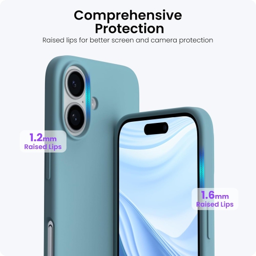 ORNARTO – compatible avec l’étui iPhone 16 plus de 6,7 po, 3 couches de silicone liquide, étui de téléphone en caoutchouc souple entièrement