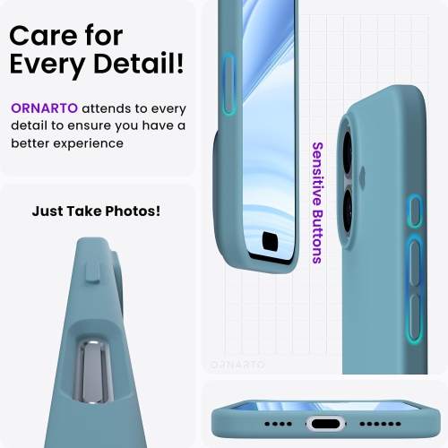 ORNARTO – compatible avec l’étui iPhone 16 plus de 6,7 po, 3 couches de silicone liquide, étui de téléphone en caoutchouc souple entièrement