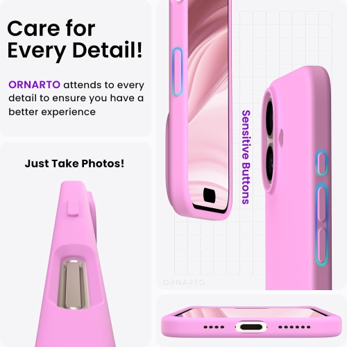 ORNARTO Compatible with iPhone 16 Plus Case 6.7",Liquid Silicone 3 Layers Full Covered Soft Gel Rubber Phone Case, Shockproof Protective Cover-Cherry